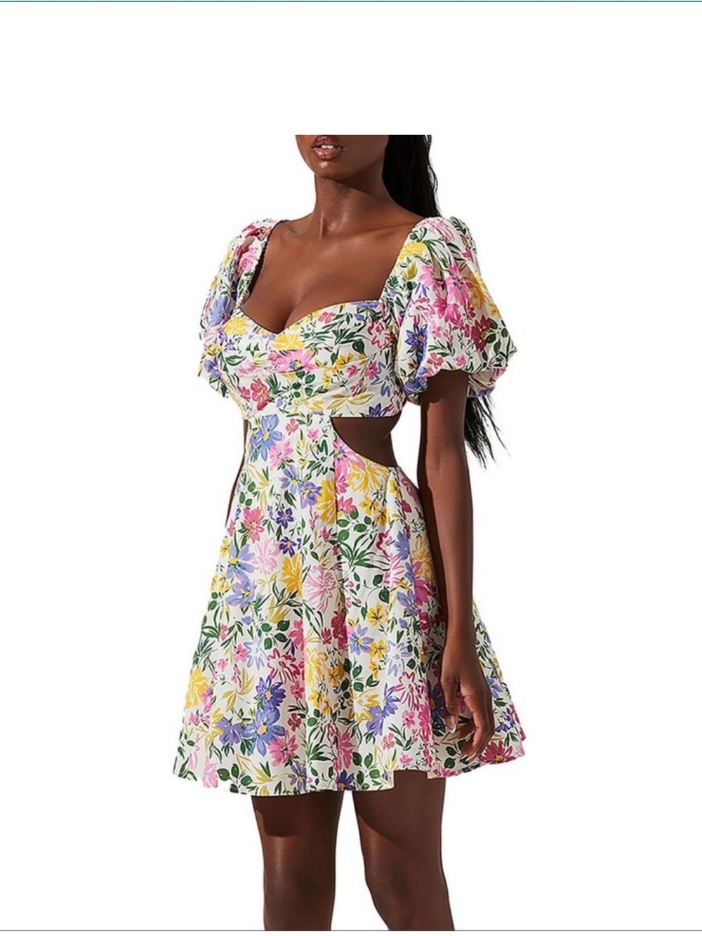 Astr Floral Puff Sleeve Midi Dress in Pink, Yellow & Purple